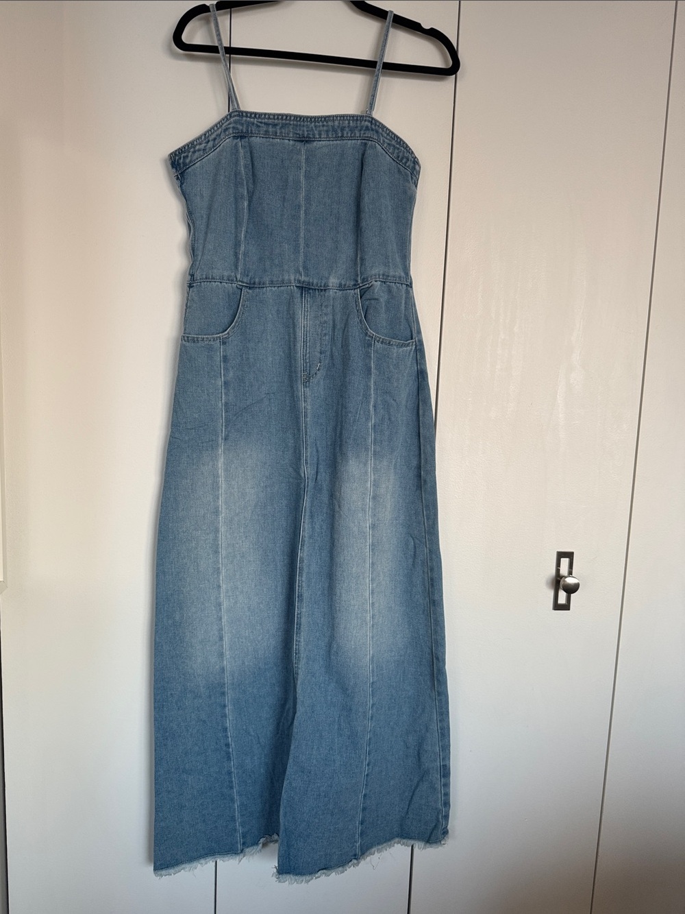 Denim Spaghetti-Strap Denim Maxi Dress - Light Blue
